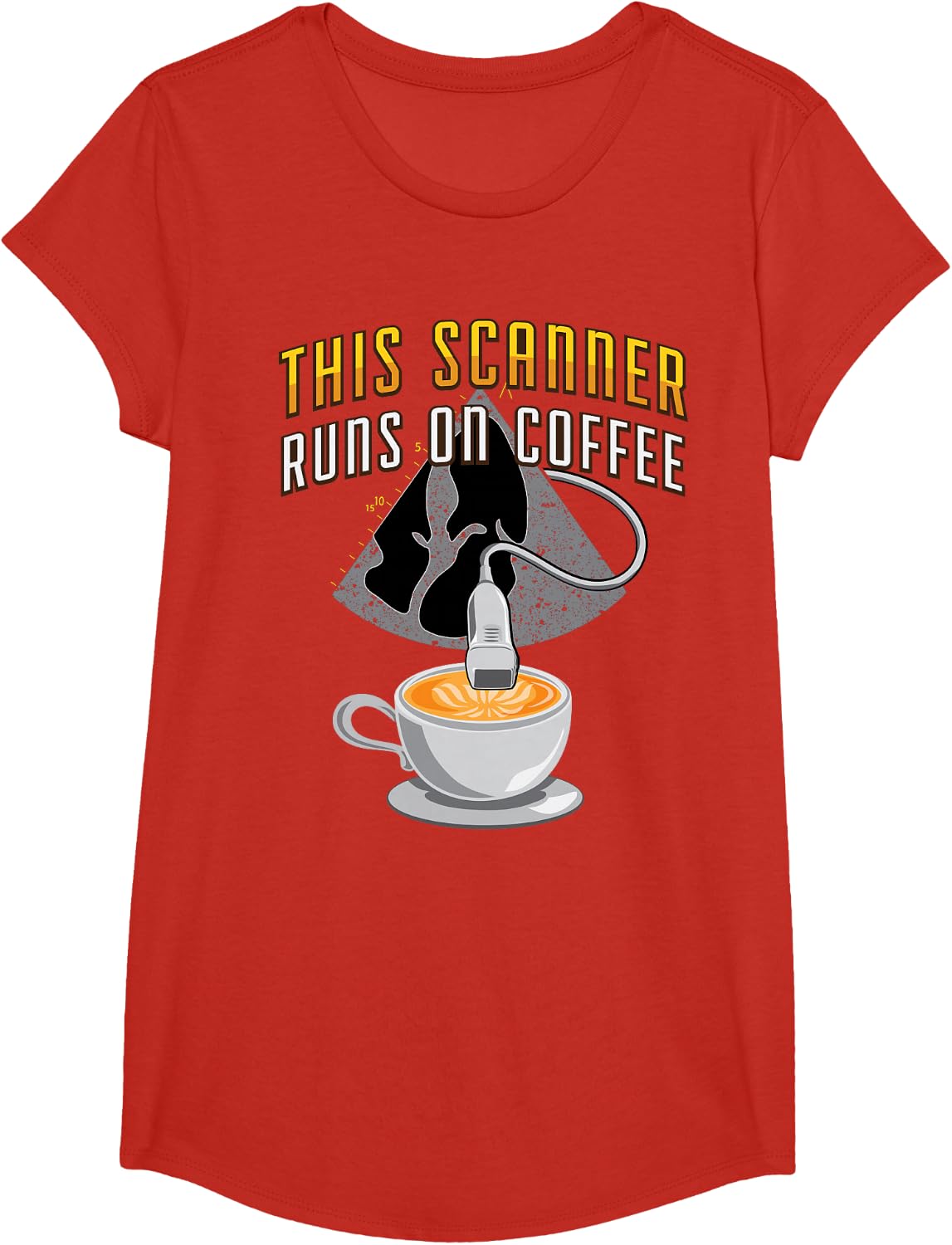 Echocardiography Scanner Running on Coffee T-Shirt - Girls Red