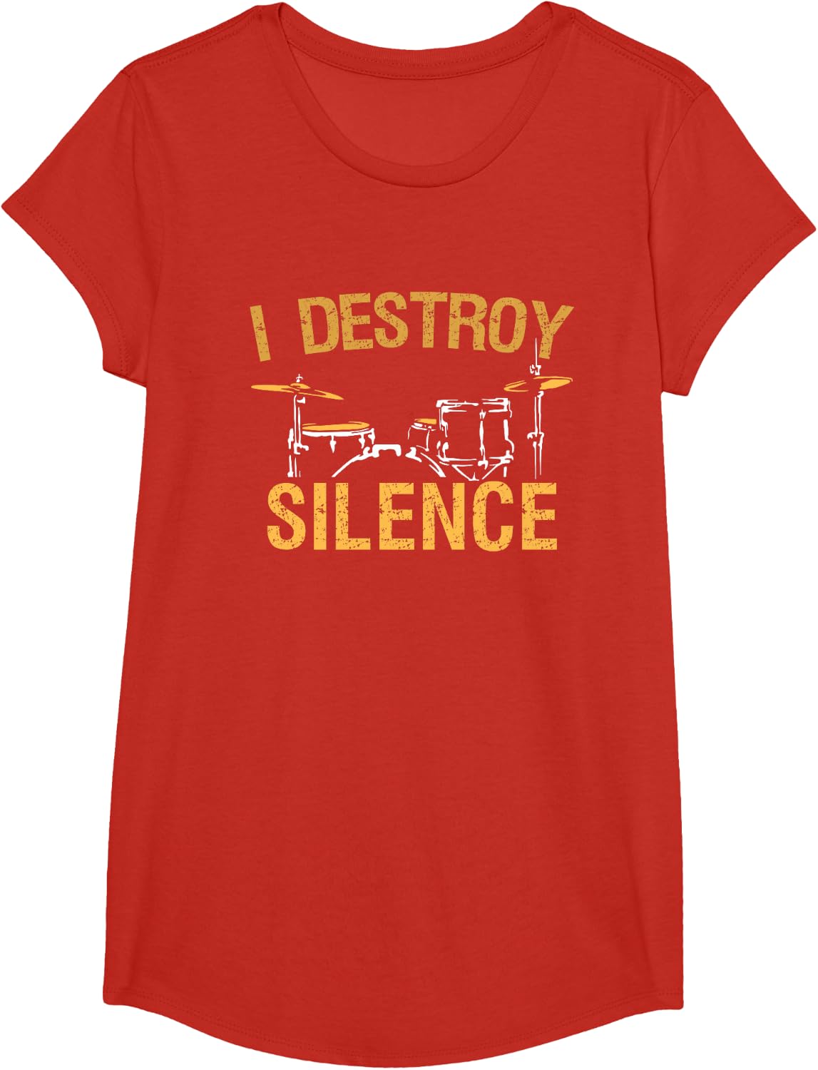 I Destroy Silence Drums Funny Drummer Gift T-Shirt - Girls Red