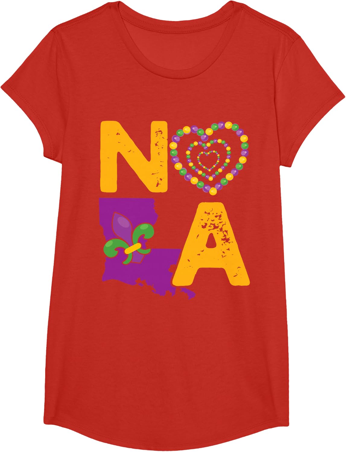 NOLA New Orleans 504 Mardi Gras T-Shirt - Girls Red