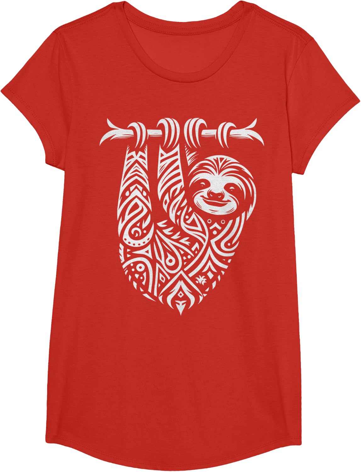 Tribal Three-Toed Sloth T-Shirt - Girls Red