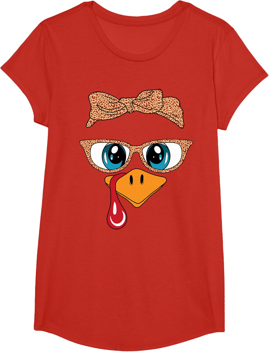 Women Turkey Face Leopard Glasses Funny Thanksgiving Women T-Shirt - Girls Red
