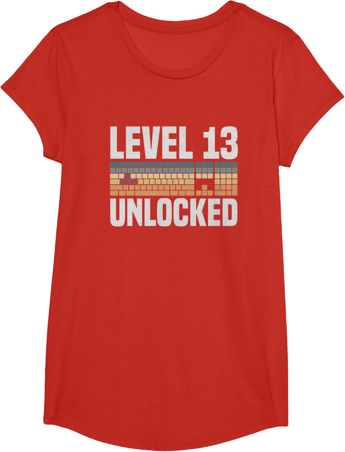 Level 13 Unlocked 13th Birthday 13 Years Old Video Gamer T-Shirt - Girls Red