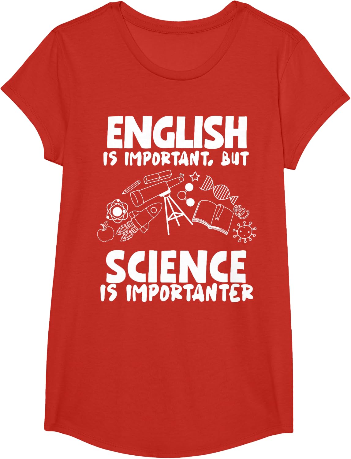 Funny English Is Important But science Is Importanter T-Shirt - Girls Red