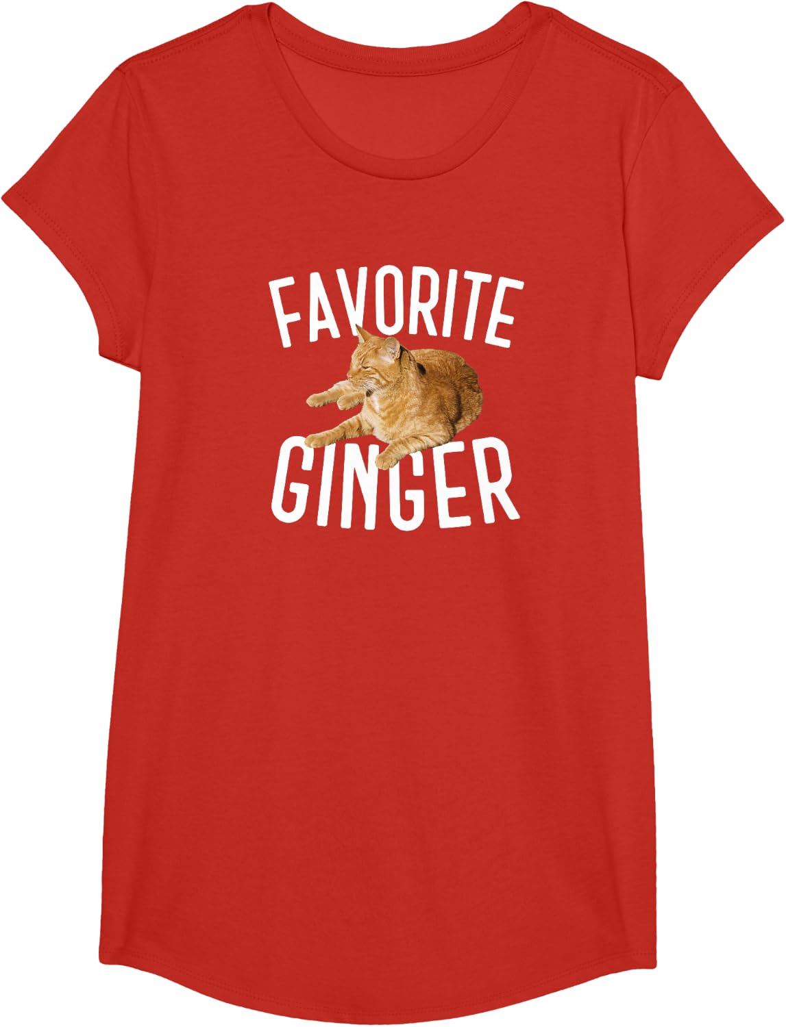 Favorite Ginger Tabby Cat Lover Graphic Gift T-Shirt - Girls Red