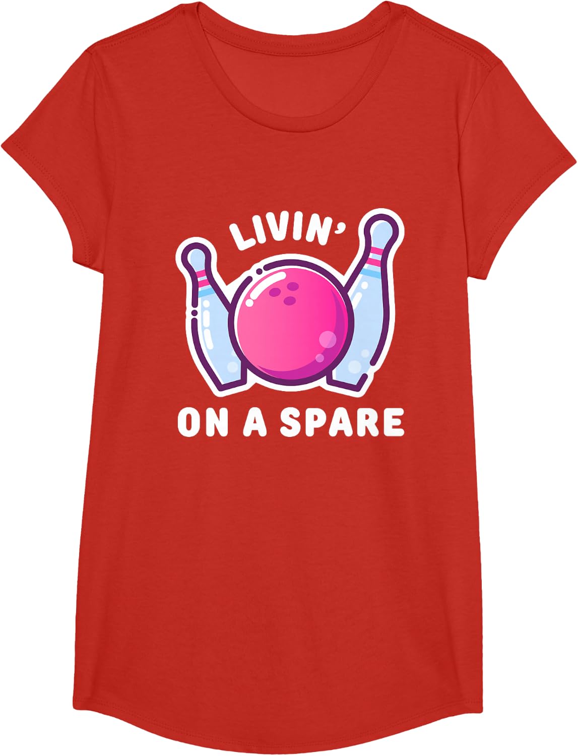 Team League Livin on a Spare Bowling T-Shirt - Girls Red