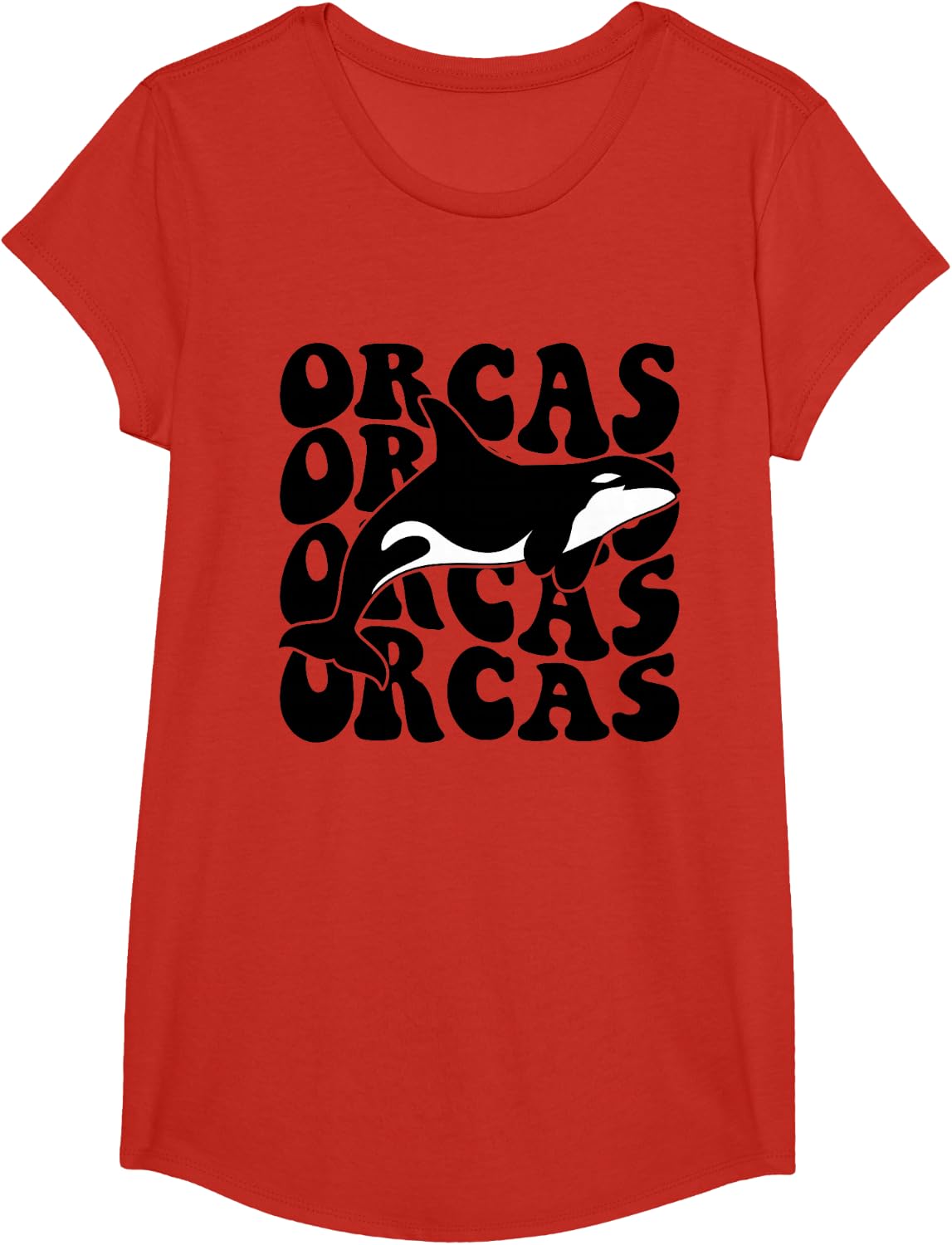 Orcas - Orca Whale Groovy Retro T-Shirt - Girls Red