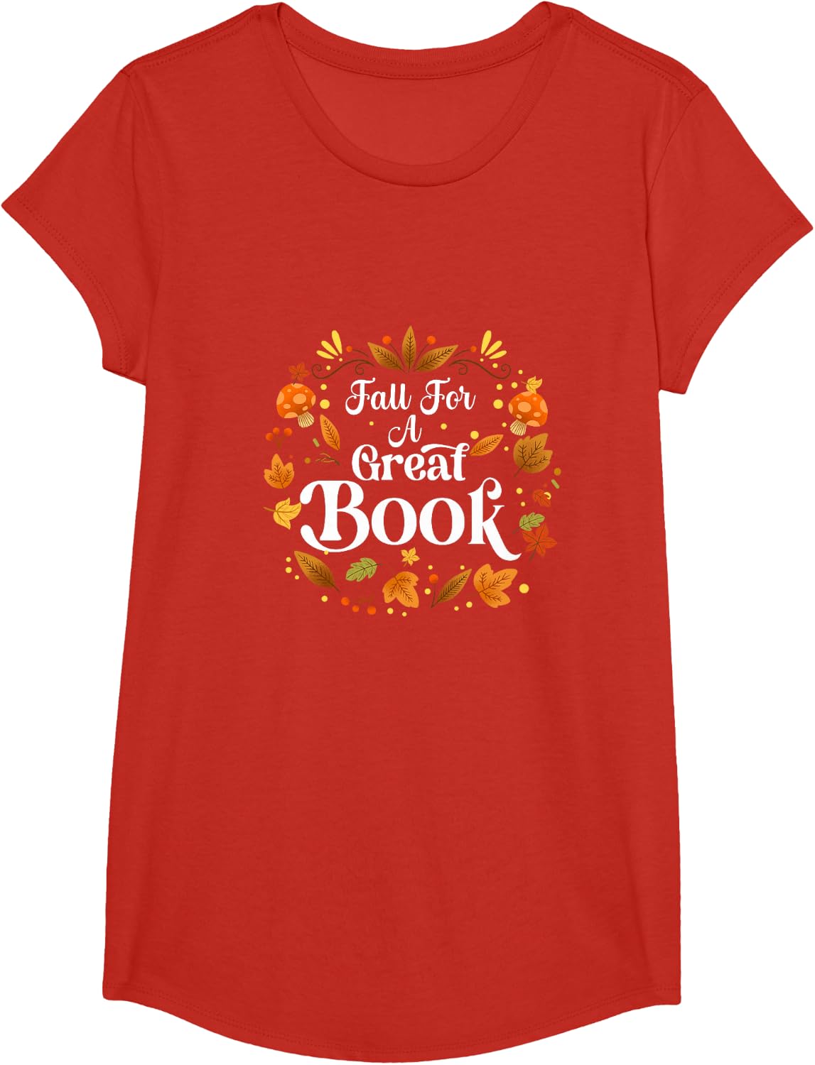 Fall For A Great Book Reading Librarian Autumn Teacher T-Shirt - Girls Red