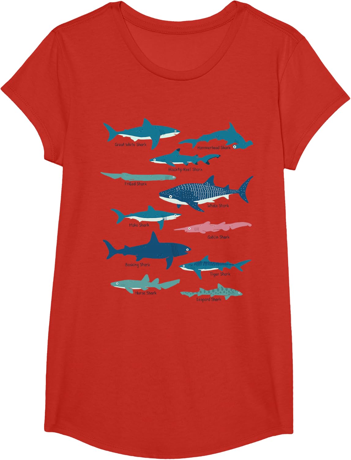 Types Of Sharks Educational Collection Marine Biologists T-Shirt - Girls Red