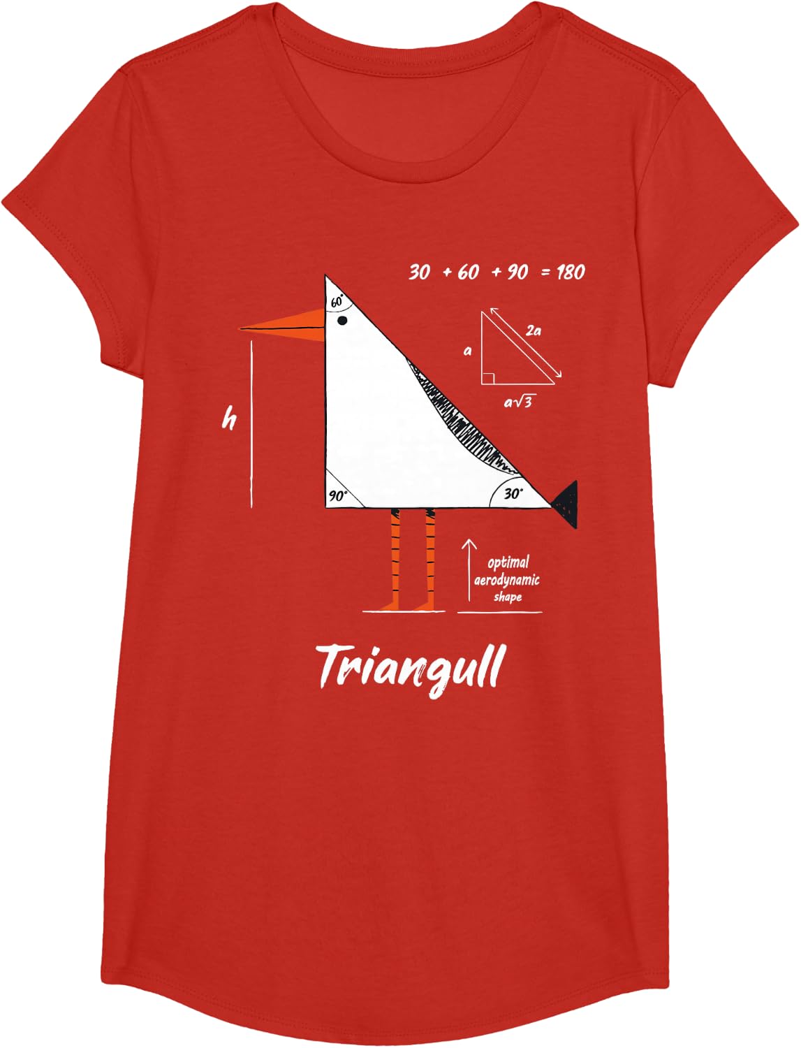 Triangull Triangle Seagull Bird Pun Funny Geometric Humor T-Shirt - Girls Red