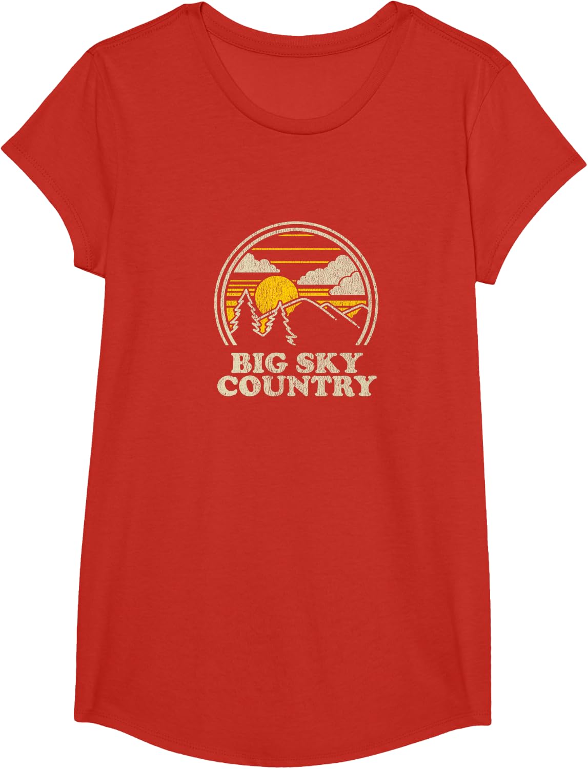 Big Sky Country Montana T Shirt Vintage Hiking Mountains Tee T-Shirt - Girls Red