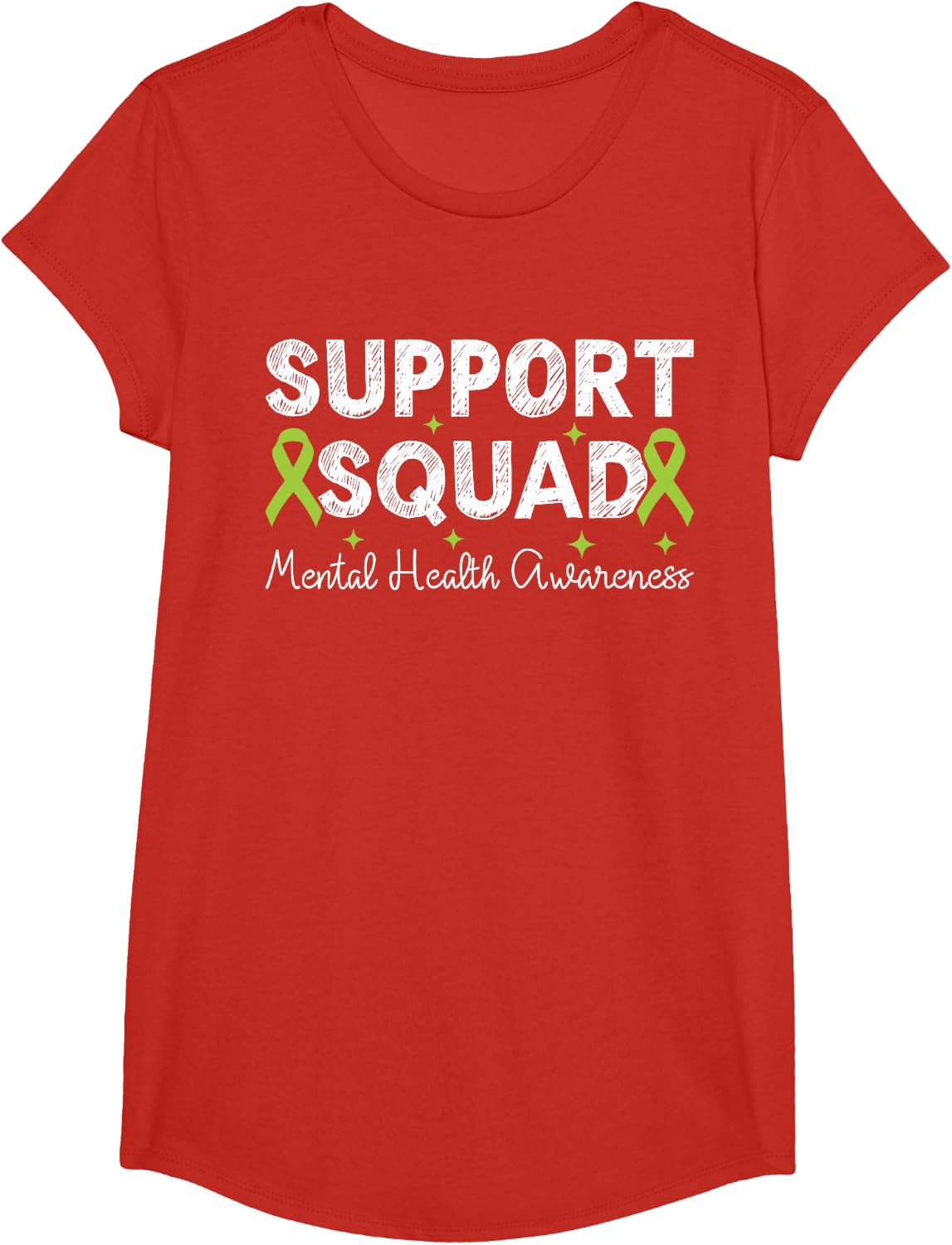 Mental Health Awareness Week 2026 Support Squad Green Ribbon T-Shirt - Girls Red