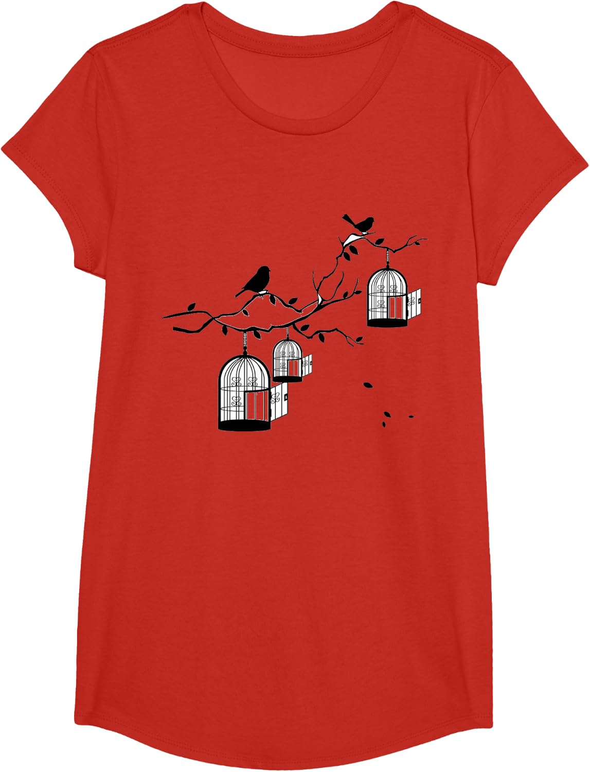Black bird in Birdcages Tee shirt for her T-Shirt - Girls Red