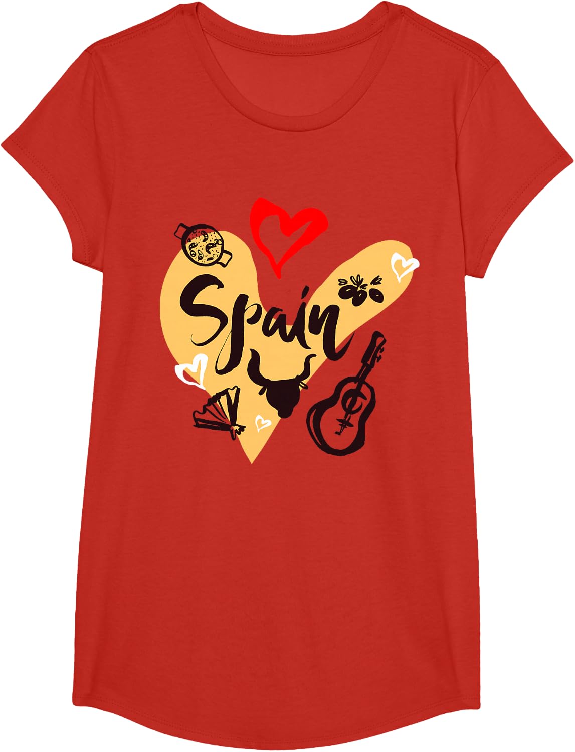 I Love Spain, Cool Spain Doodles Illustration Graphic Design T-Shirt - Girls Red