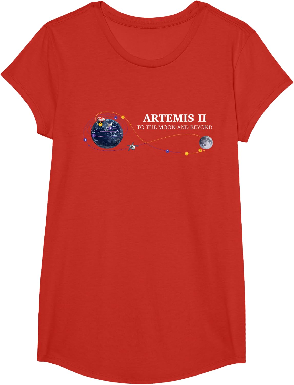 Artemis 2 Route Map SLS Rocket Launch Mission to The Moon T-Shirt - Girls Red