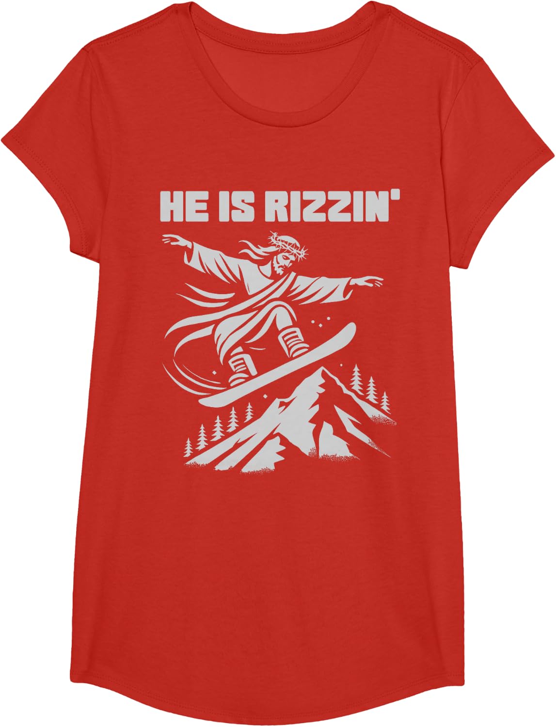 Snowboard jesus christ snowboarding rizzin' snow christian T-Shirt - Girls Red