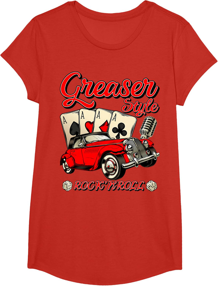 1950s Rockabilly 50s Greaser Sock Hop Costume Rock and Roll T-Shirt - Girls Red