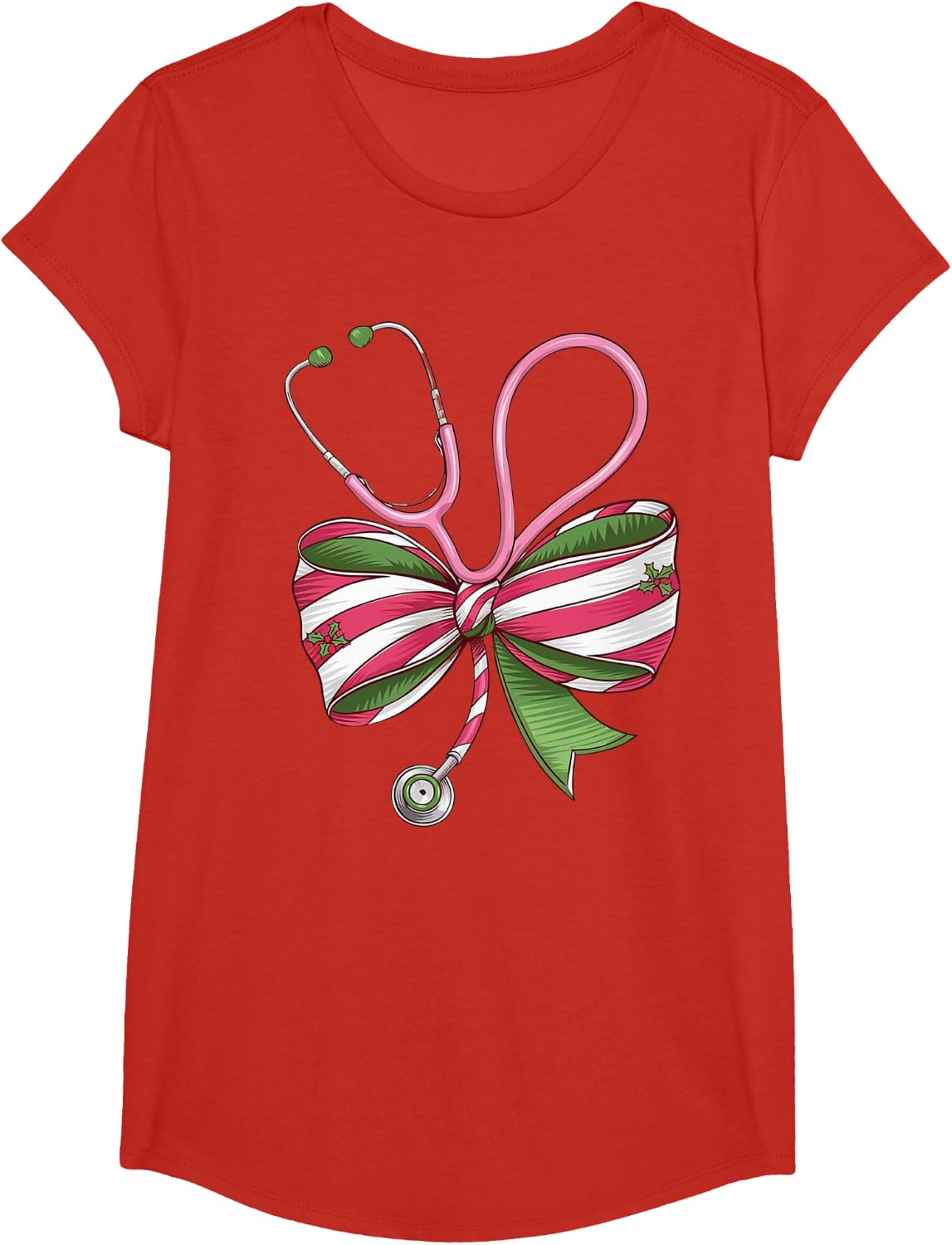 Nurse Christmas Coquette Bow Stethoscope Medical T-Shirt Tee for Women - Girls Red
