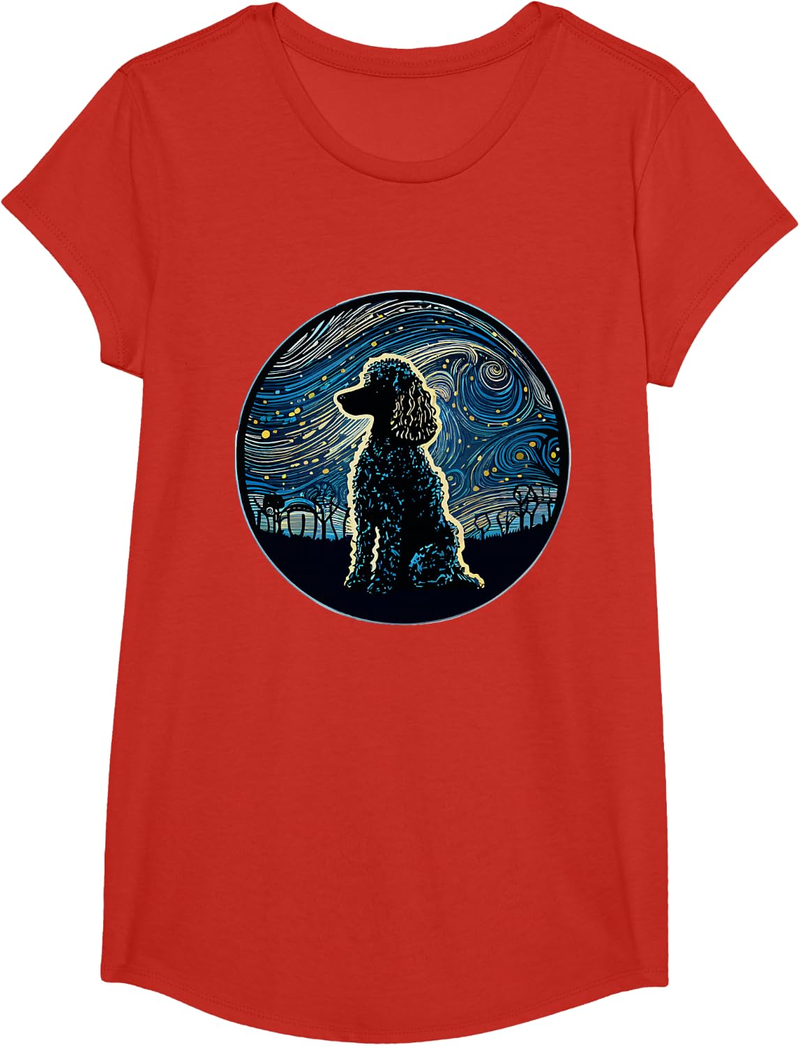 Poodle Starry Night Van Gogh Poodle Mom Dad Owner T-Shirt - Girls Red
