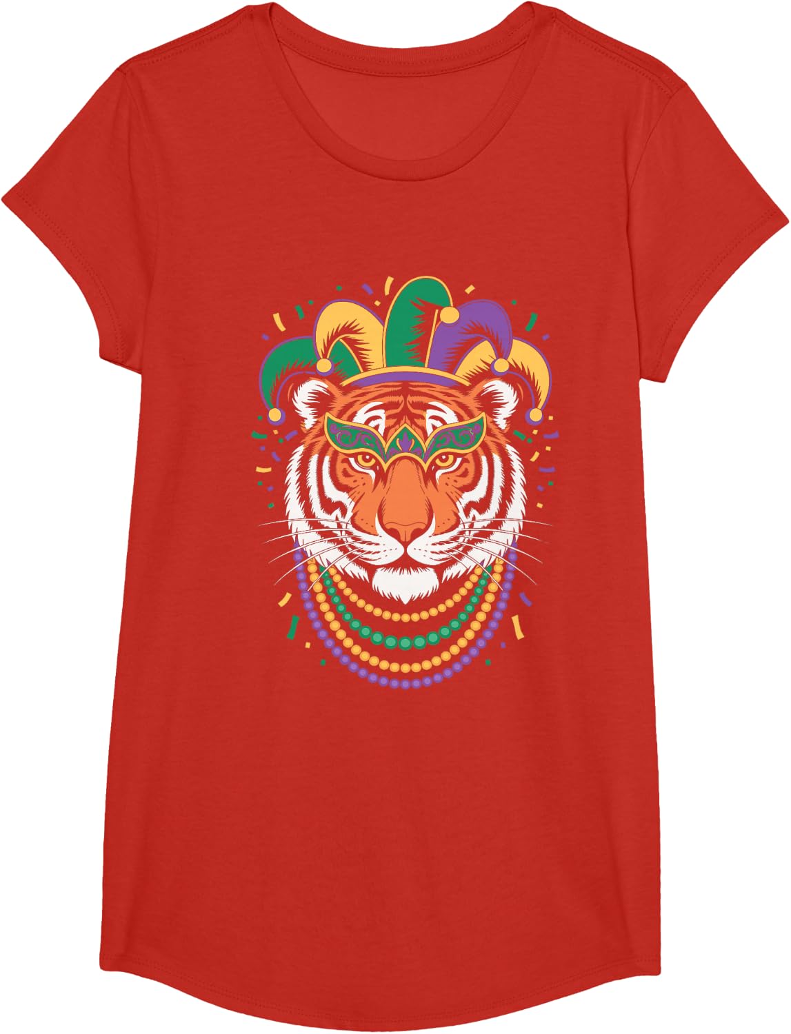 Tiger Mardi Gras Carnival Animal Tiger Face Lover T-Shirt - Girls Red
