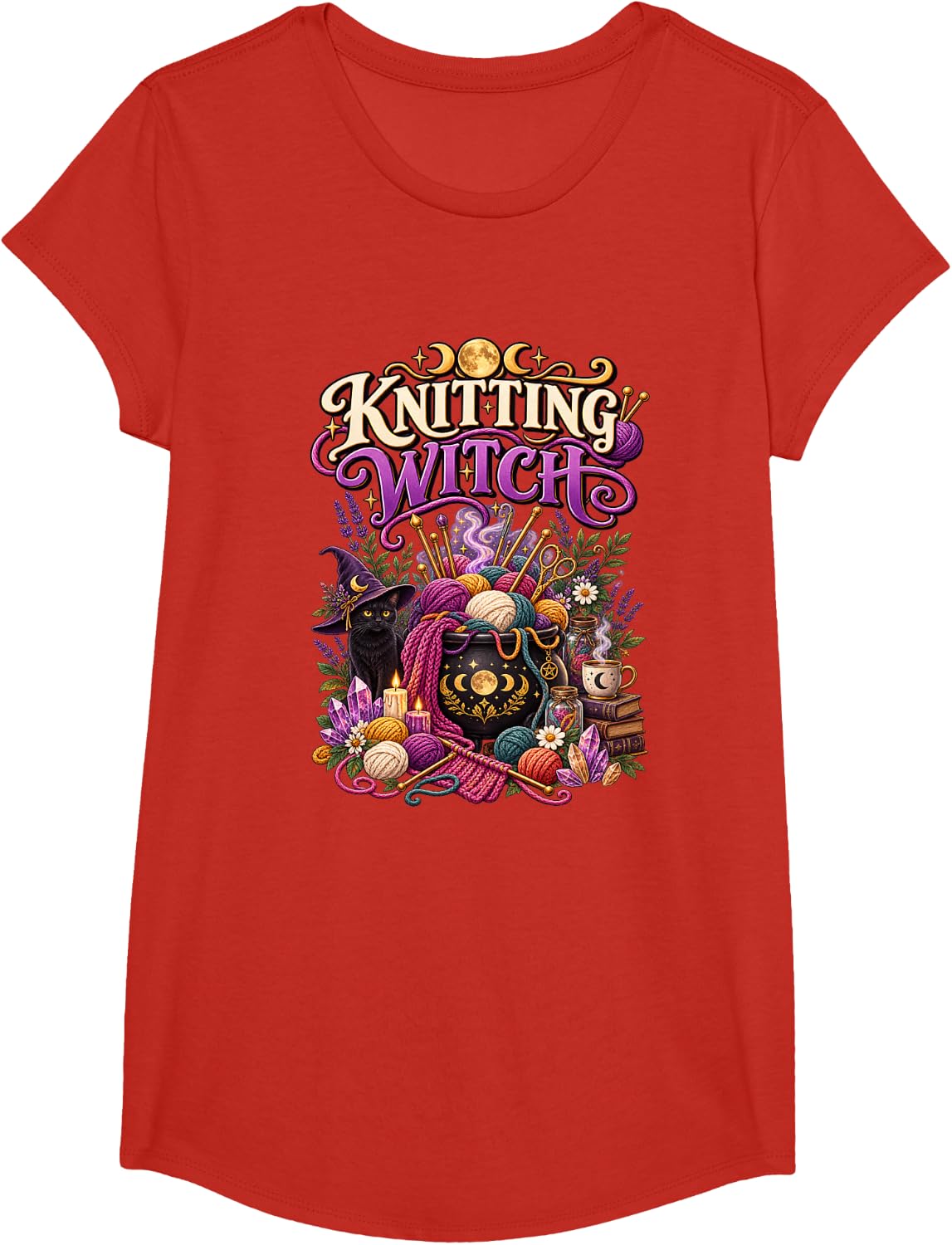 Knitting Witch Funny Knitter Fiber Artist Knitting T-Shirt - Girls Red