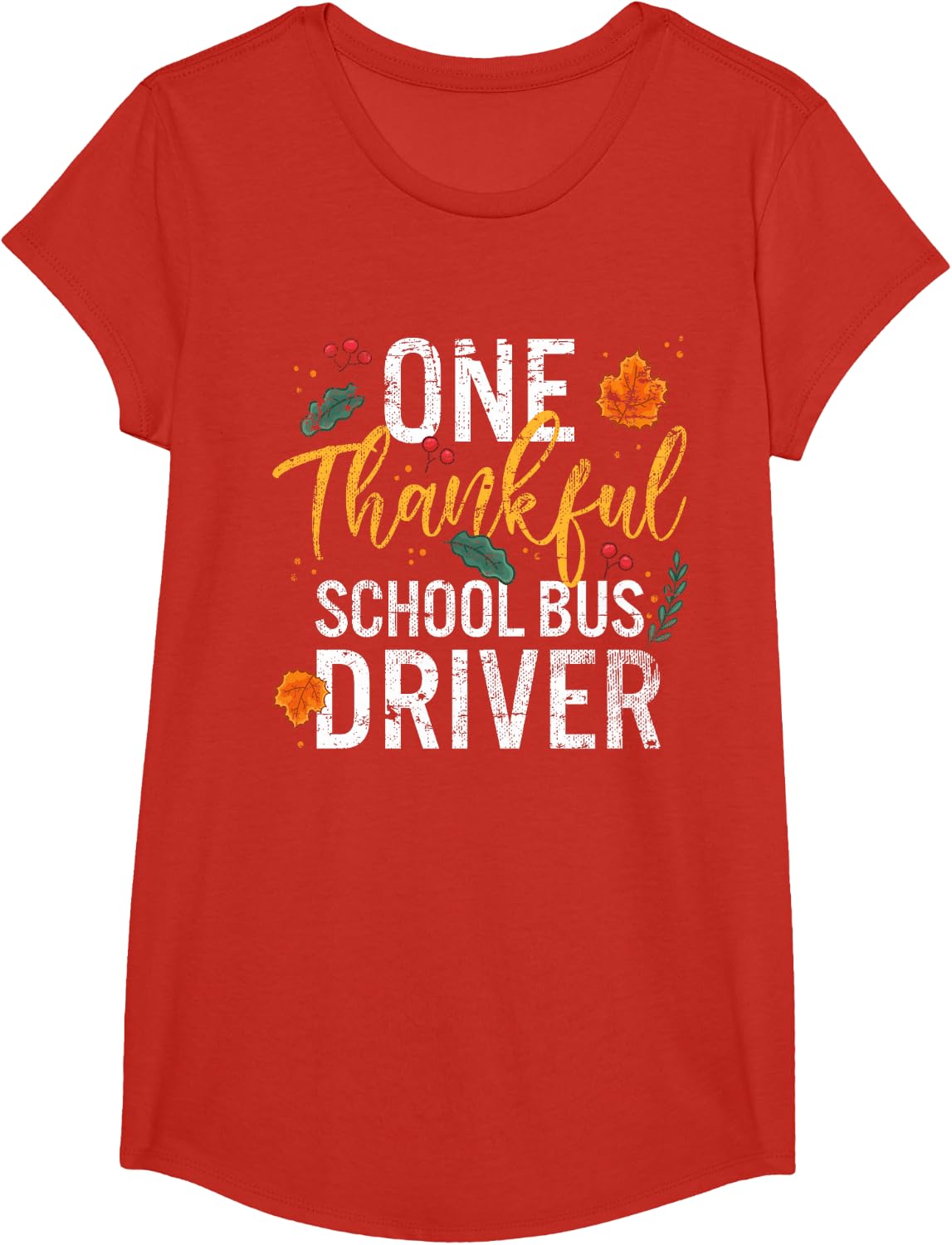 One Thankful School Bus Driver Thanksgiving Vintage T-Shirt - Girls Red
