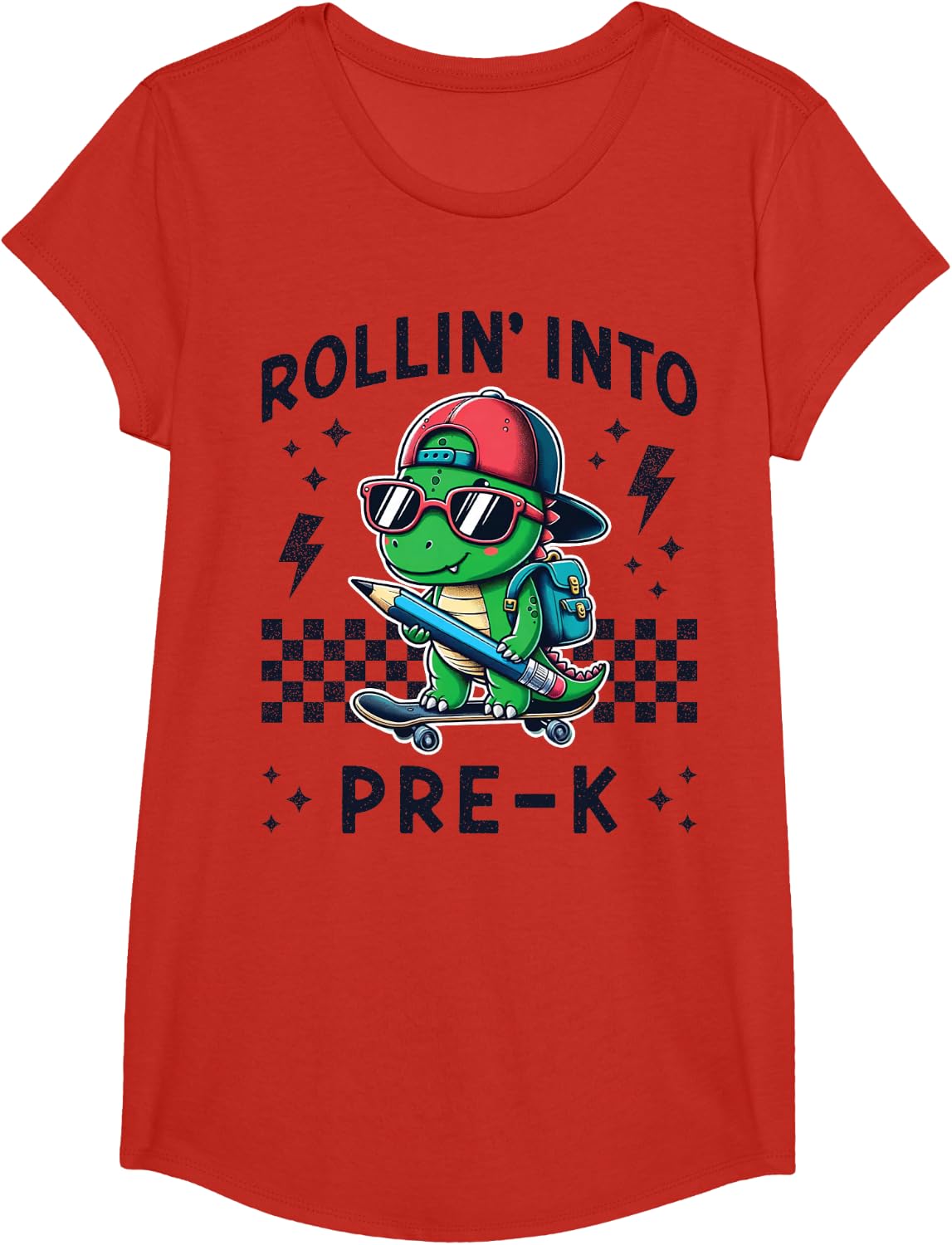 Rollin Into Pre K Dinosaur First Day Pre-K Im Ready for PreK T-Shirt - Girls Red