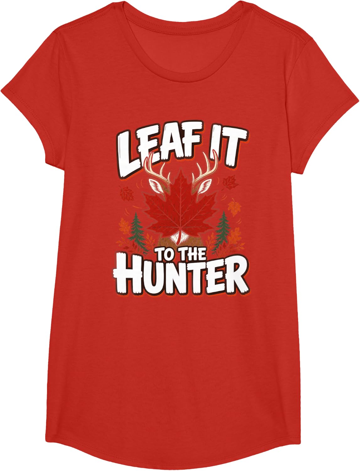Whitetail Hunting Autumn Maple Leaf T-Shirt - Girls Red