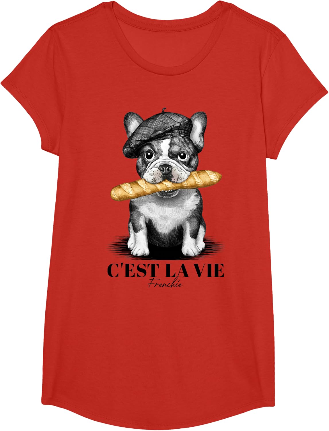 French Bulldog Frenchie Dog Lover Dad Dog Mom C'est La Vie T-Shirt - Girls Red