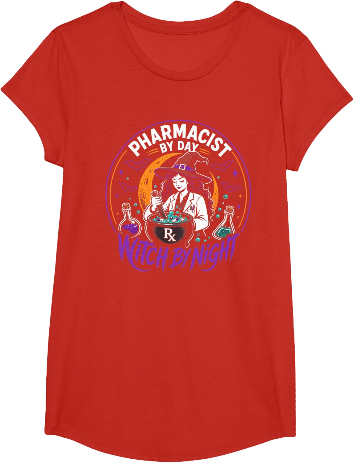 Halloween Pharmacist Witch by Night T-Shirt - Girls Red