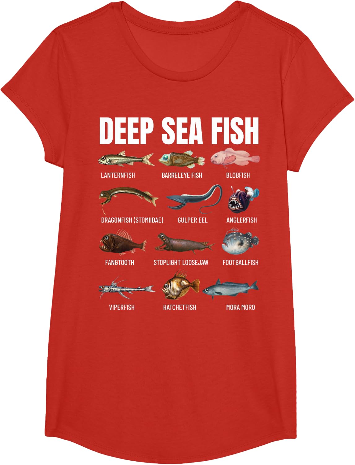 Deep Sea Fish Ocean Biology & Marine Science Educational T-Shirt - Girls Red