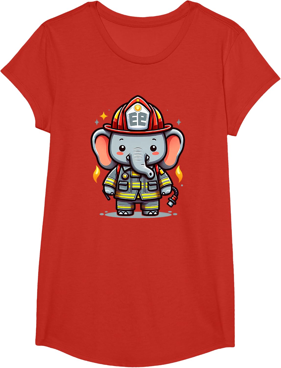 Cute Elephant Firefighter T-Shirt - Girls Red