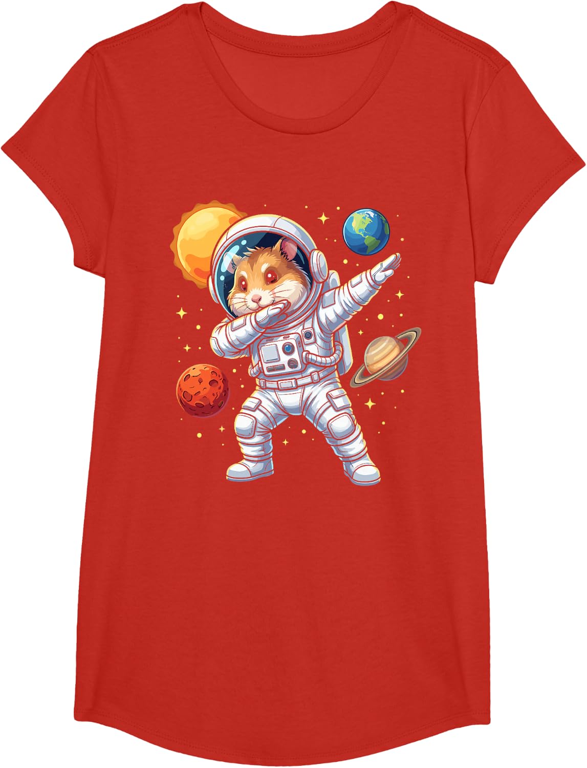 Hamster Astronaut Dabbing Funny Space Animal for Kids T-Shirt - Girls Red