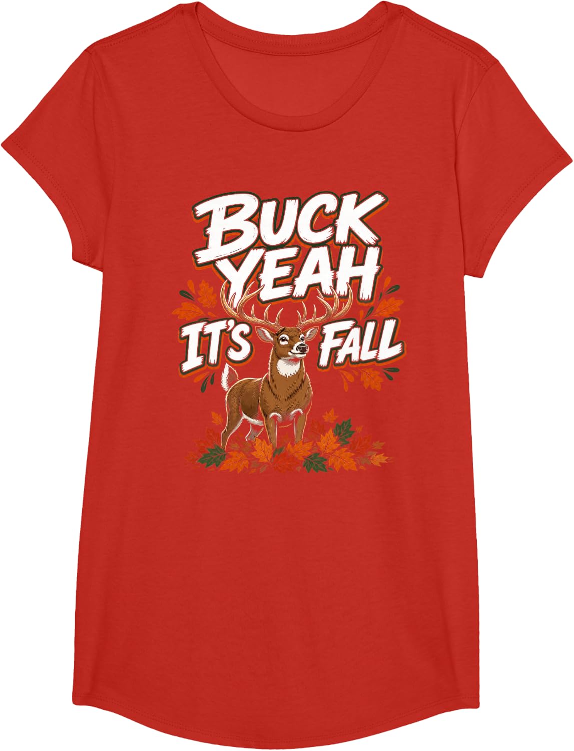 Buck Yeah It's Fall Whitetail Hunting T-Shirt - Girls Red