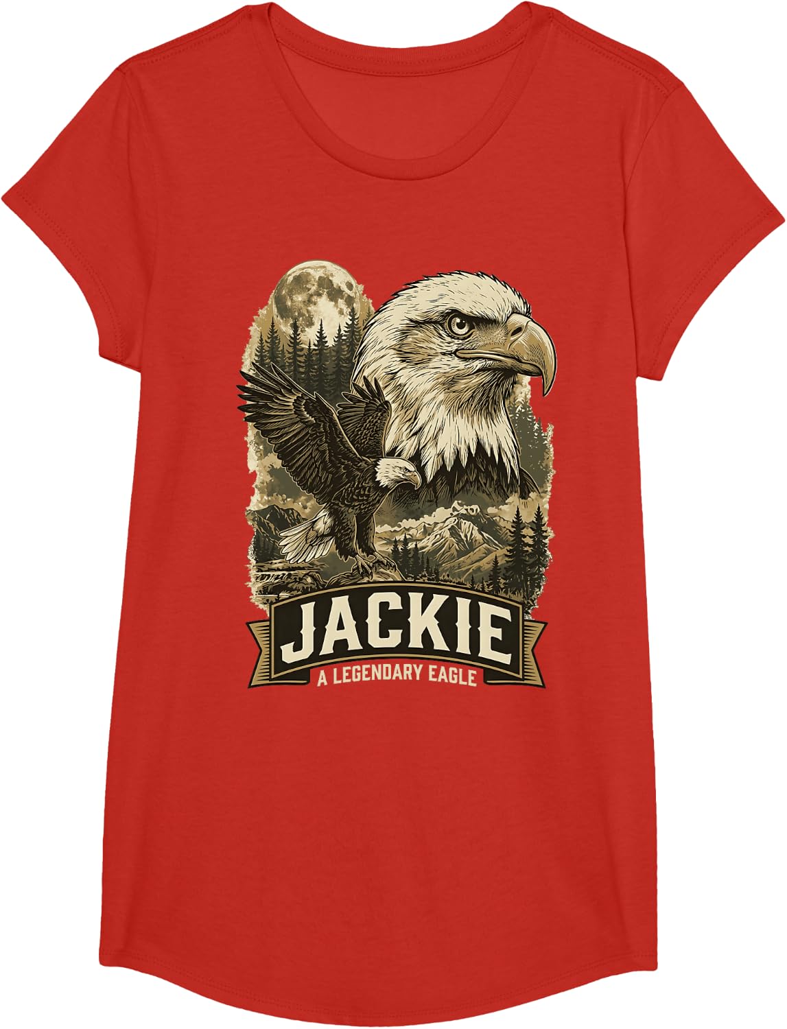 Jackie A Legendary Eagle Bald Eagle Forest Moon Mountain T-Shirt - Girls Red