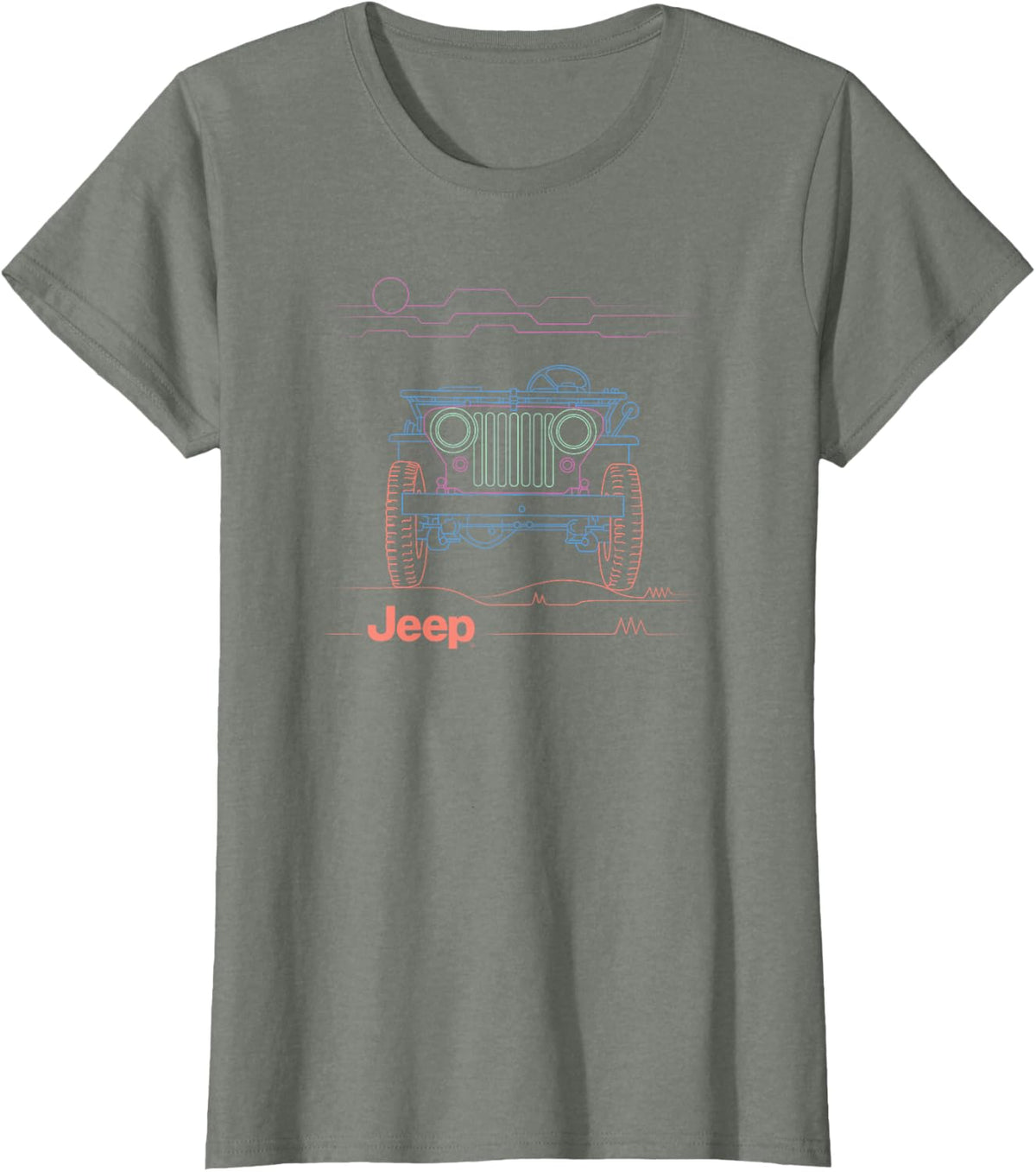 Retro Neon Line Art | Officially Licensed Jeep Willys T-Shirt - Olive Heather
