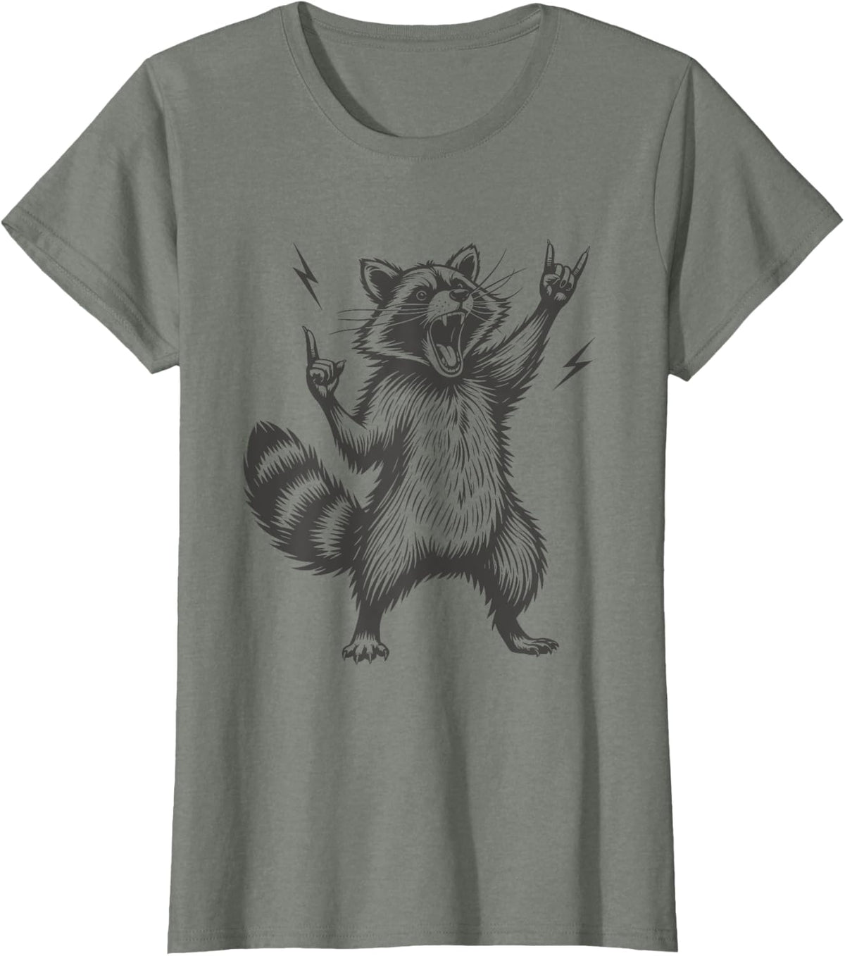 Rock On Vintage Musician Rock And Roll Music Funny Raccoon T-Shirt - Olive Heather