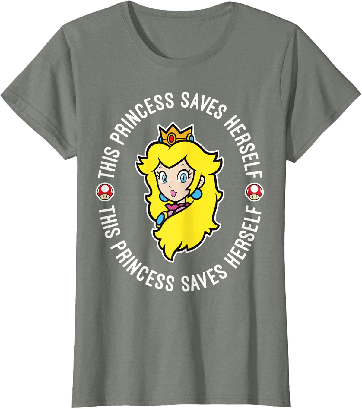 Nintendo Super Mario Princess Peach Saves Herself T-Shirt T-Shirt - Olive Heather