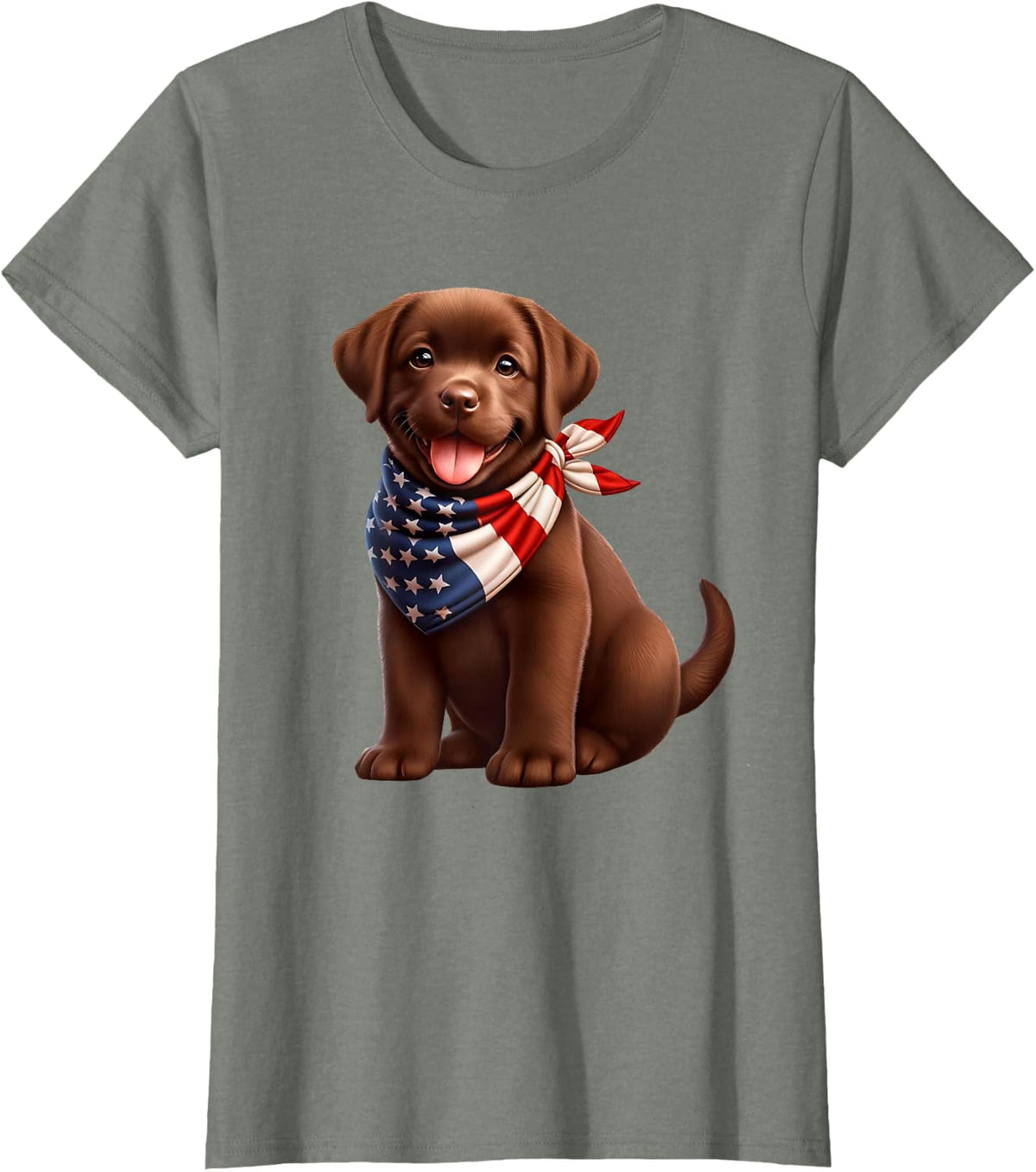 Cute Chocolate Labrador Puppy 4th Of July Dog T-Shirt - Olive Heather