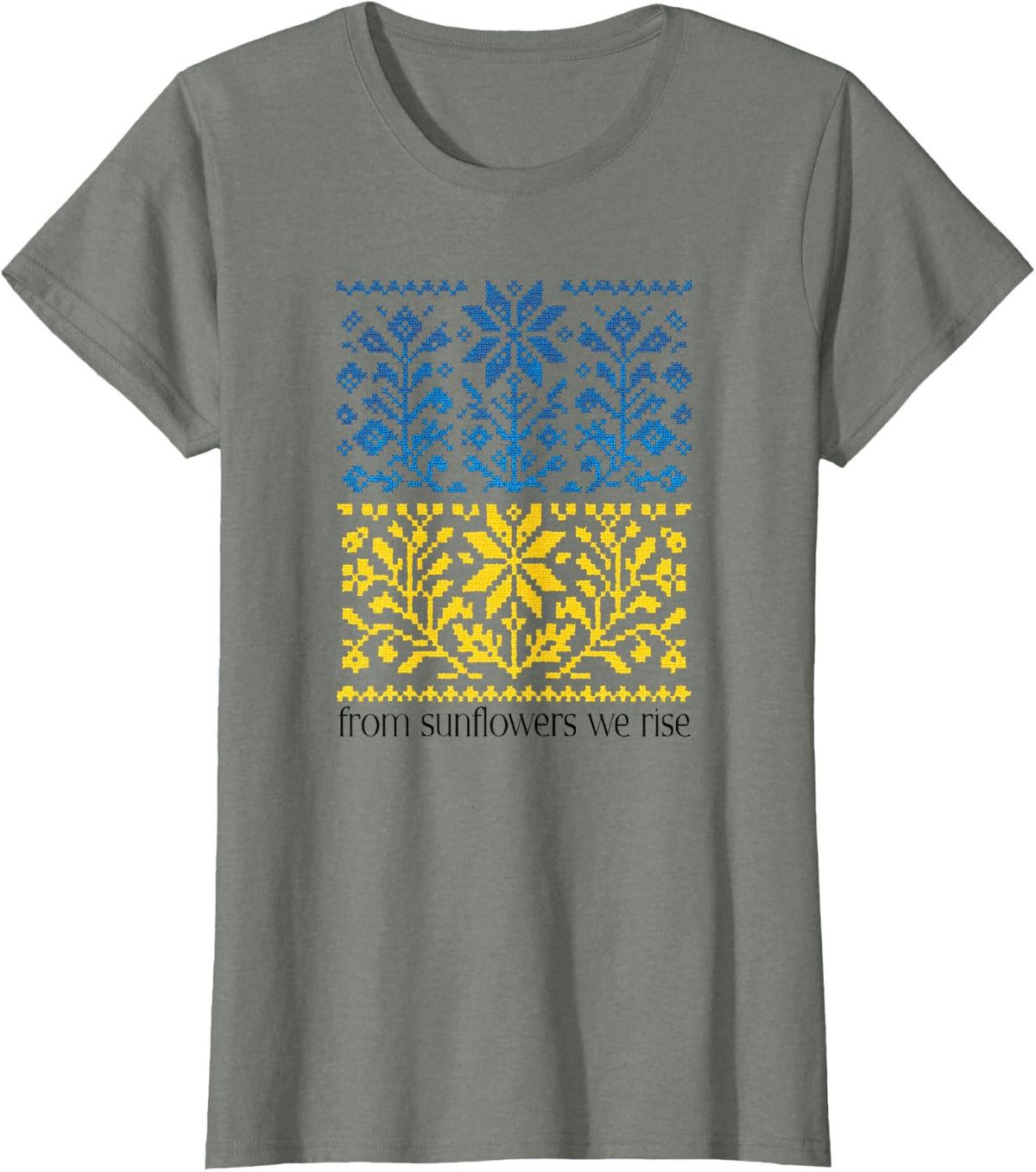from Sunflowers We Rise Ukrainian Vyshyvanka T-Shirt - Olive Heather