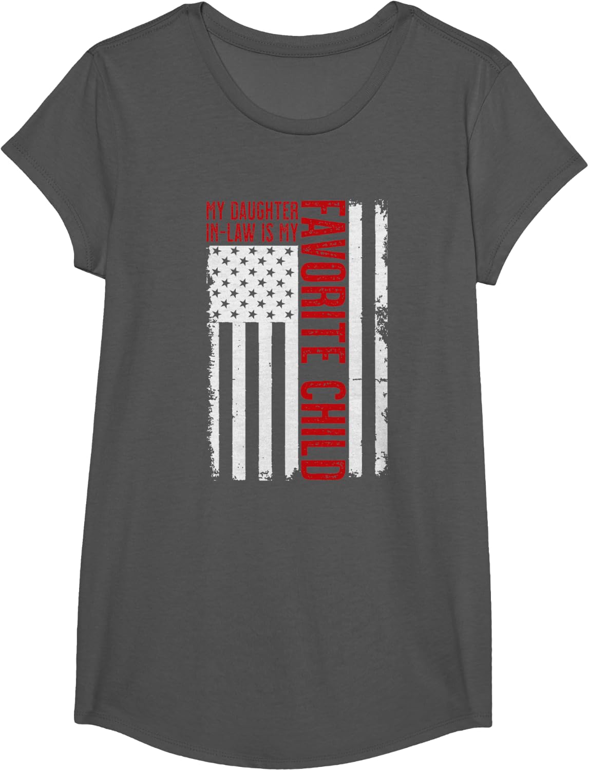 My Daughter In-Law Is My Favorite Child US Flag Father's Day T-Shirt - Girls Asphalt Grey