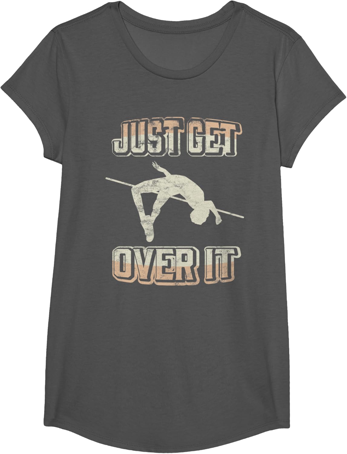 High Jump Just Get Over It Vintage Retro Track And Field T-Shirt Tee - Girls Asphalt Grey