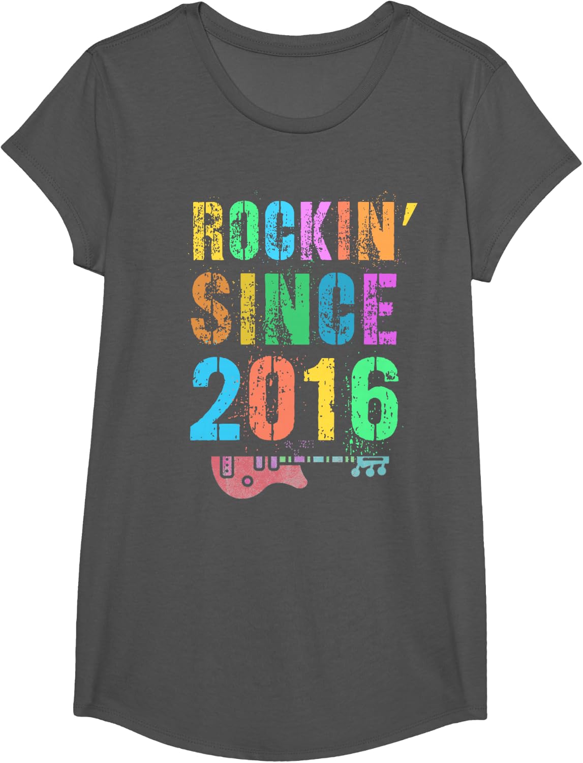 ROCKIN' SINCE 2016 Vintage Rockstar 10th Birthday Boy Girl T-Shirt - Girls Asphalt Grey