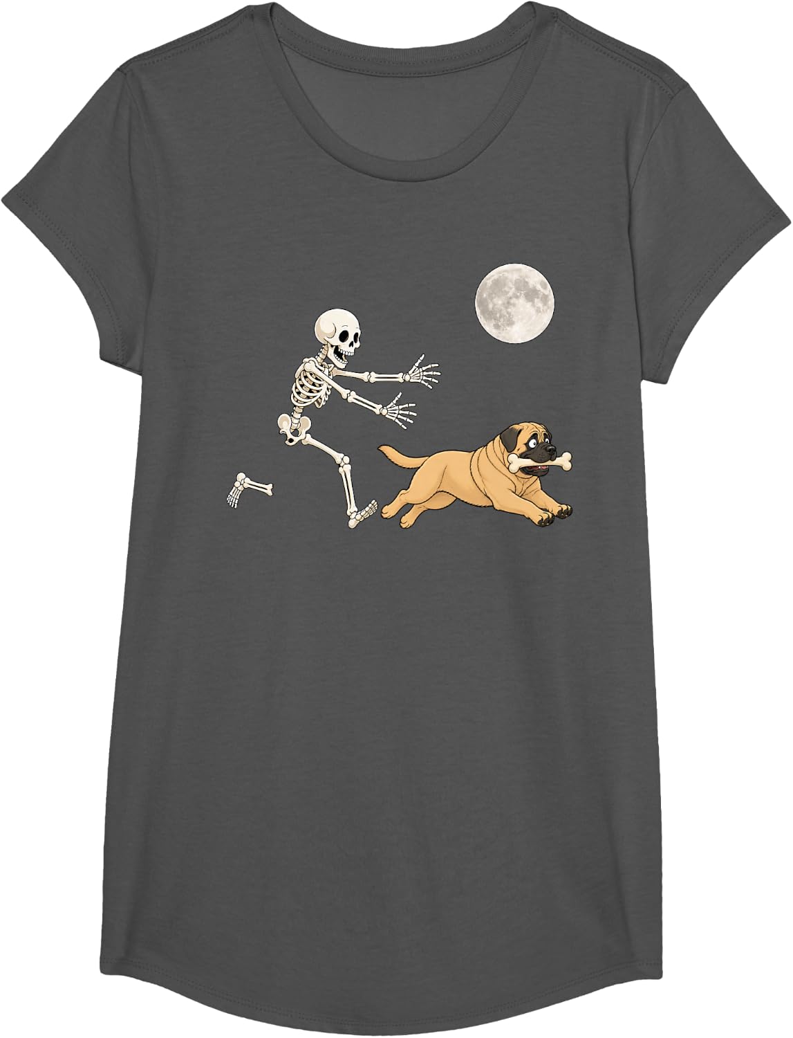 English Mastiff Running Skeleton Retro Halloween Dog T-Shirt - Girls Asphalt Grey