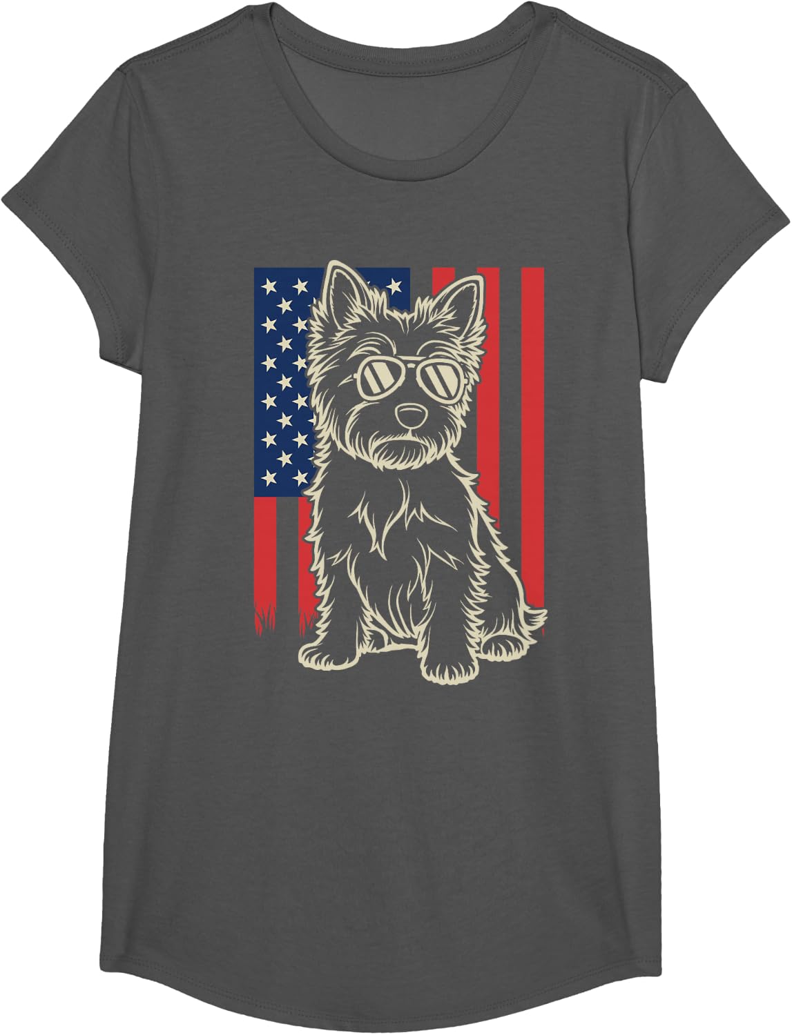 Cairn Terrier Dog Lover 4th of July T-Shirt - Girls Asphalt Grey