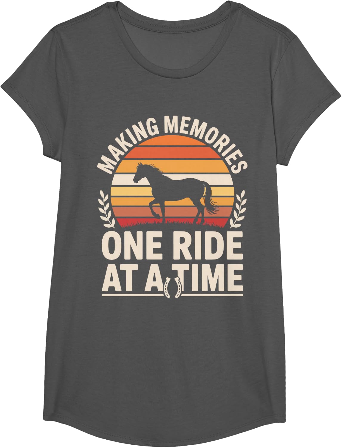 Making Memories One Ride At A Time Horseback Riding T-Shirt - Girls Asphalt Grey