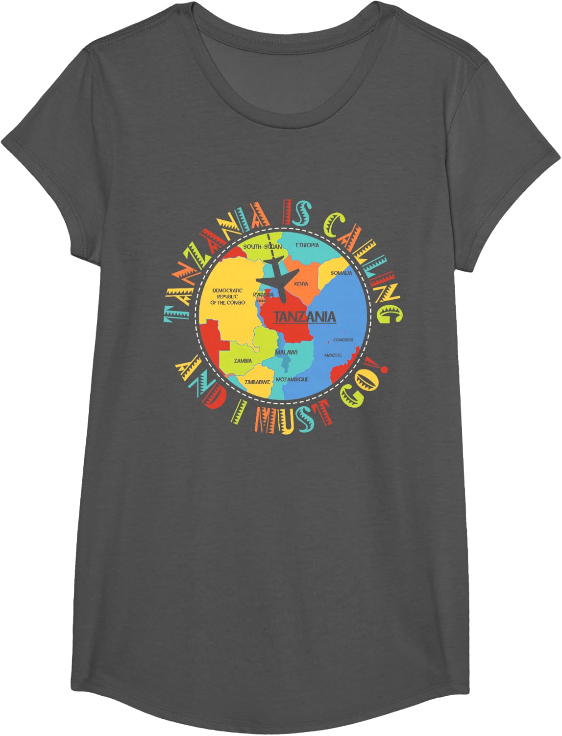 East Africa - Tanzania Calls and I Must Go - Tanzania T-Shirt - Girls Asphalt Grey