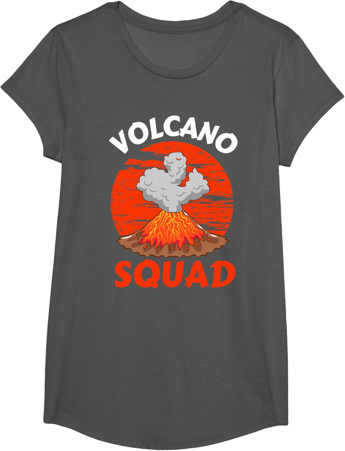 Volcano Squad Erupting Lava Ash Geology Magma Fire Geologist T-Shirt - Girls Asphalt Grey