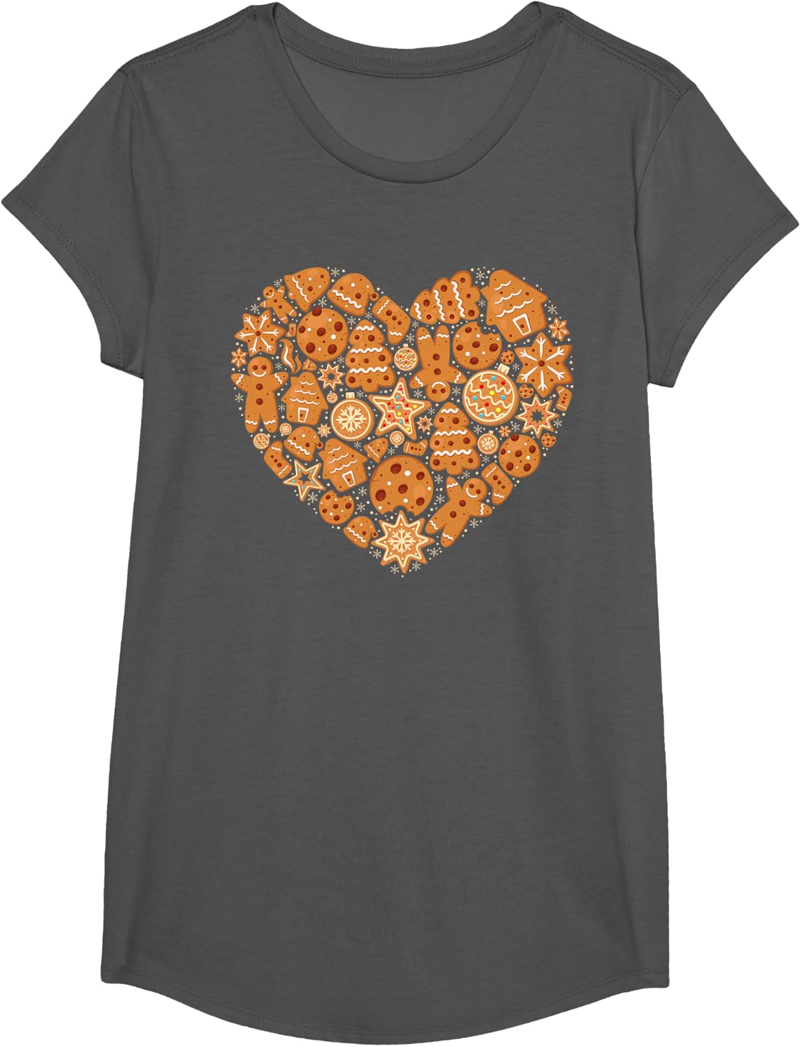 Bake Baking Gingerbread Man Christmas Cookie Heart T-Shirt - Girls Asphalt Grey
