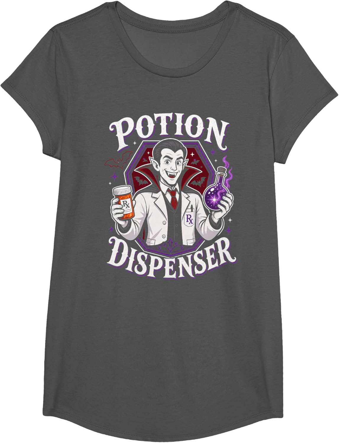 Halloween Pharmacist Vampire Potion T-Shirt - Girls Asphalt Grey