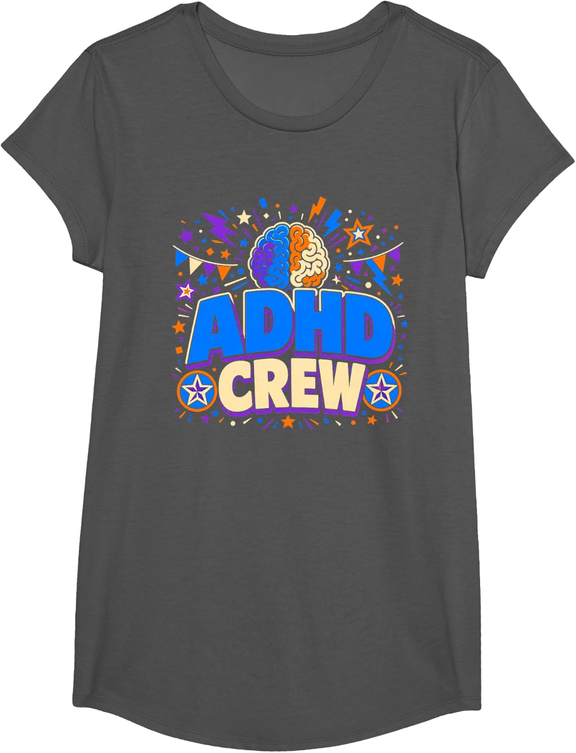 ADHD Crew Neurodiversity Celebration T-Shirt - Girls Asphalt Grey